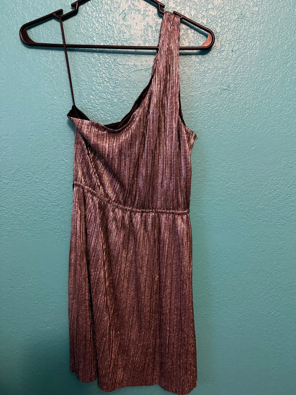 Express One-Shoulder Metallic Dress